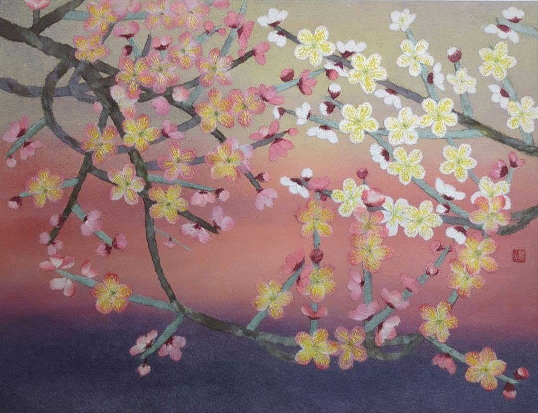 縁起物ちぎり絵「紅梅・白梅」(P 10サイズ) 暮らしに彩りを